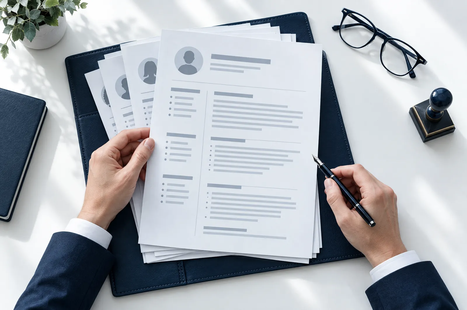 Candidate files being reviewed on a desk